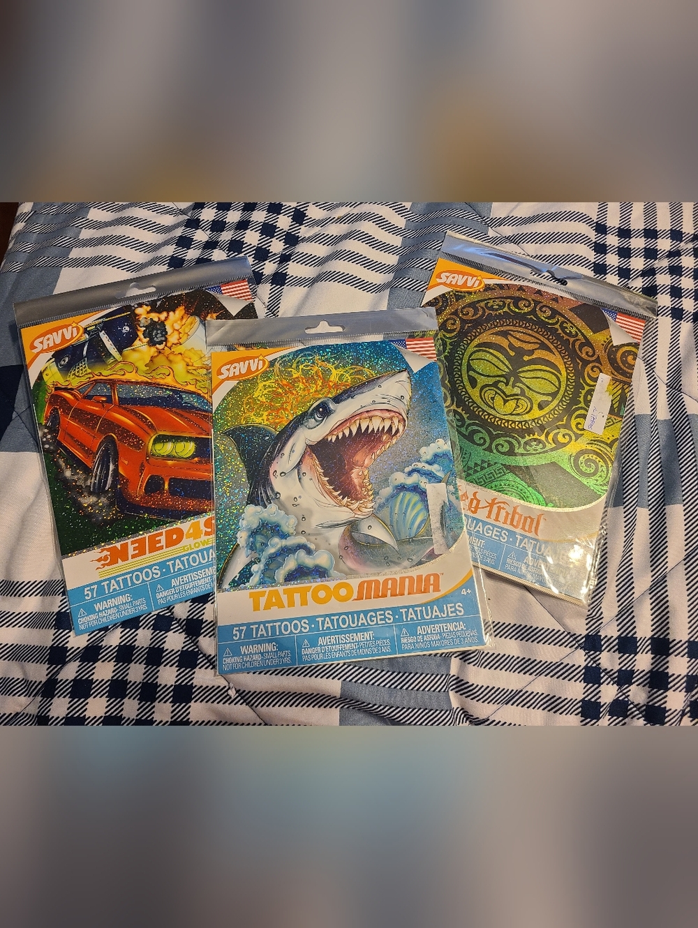 SAVVi Tattoo Mania Temporary Press-On Tattoos Lot of 3, 57 Each Car Shark